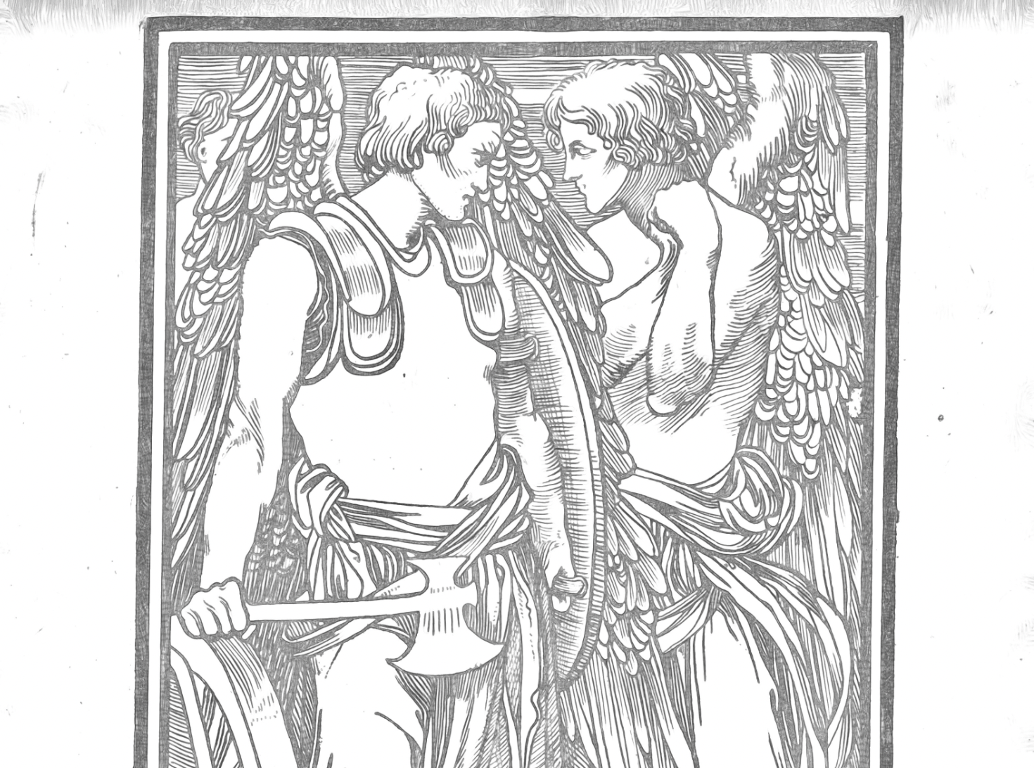 Raphael tries to bring Lucifer to Reason (1898) by Johannes Josephus Aarts - Catholic Coloring Page