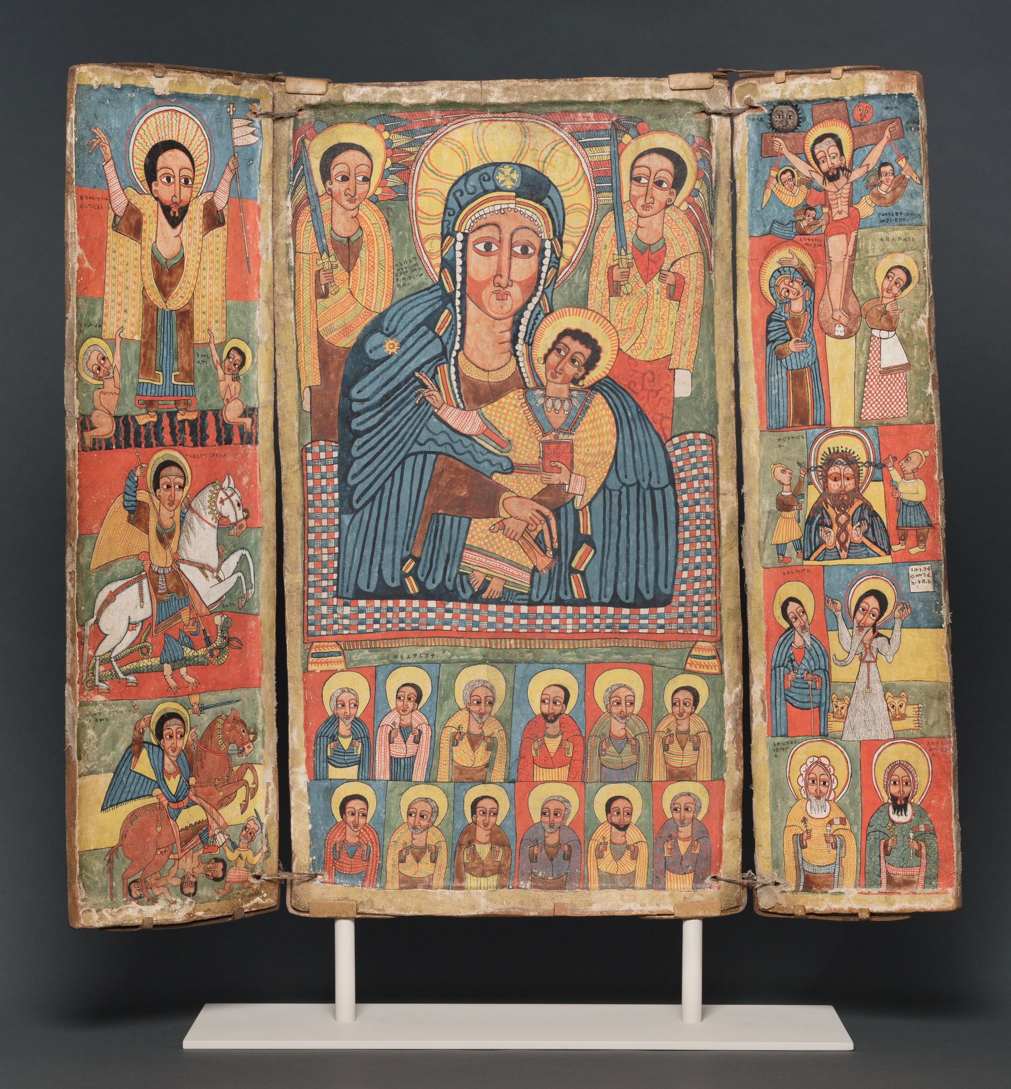Virgin Mary, Child Jesus with Archangels Gabriel and Michael (late 17th century) Central Ethiopia - Public Domain Orthodox Painting