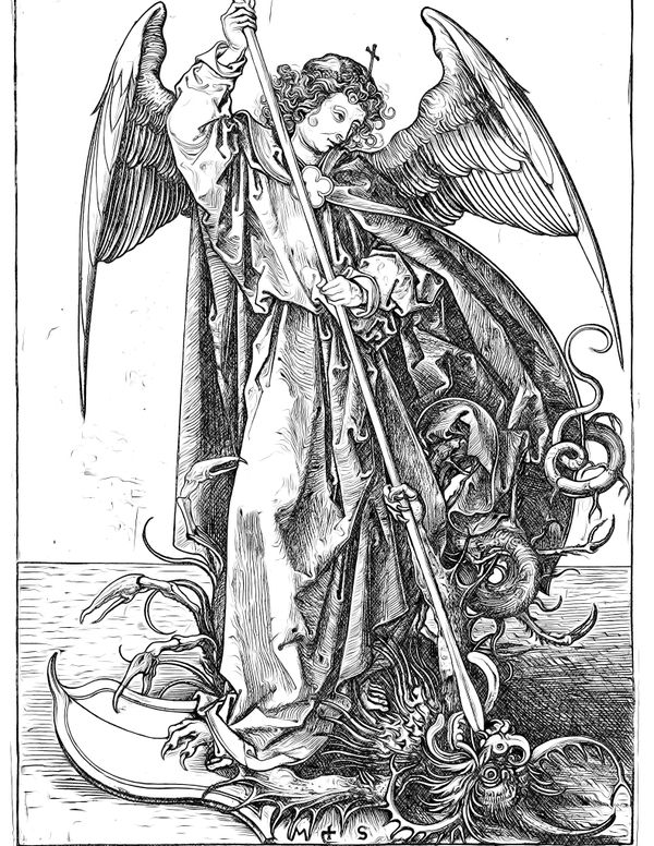 The Archangel Michael Piercing The Dragon Catholic Coloring Page