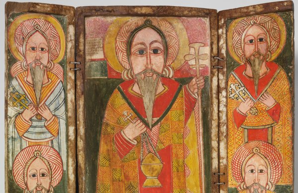 Icon Triptych: Ewostatewos and Eight of His Disciples (late 17th century) by the Amhara Peoples - Public Domain Orthodox Painting