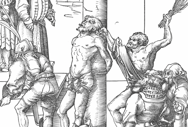 The Flagellation (1509) by Lucas Cranach - Bible Coloring Page