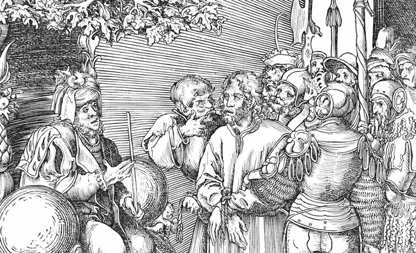 Christ before Herod (1509) by Lucas Cranach - Bible Coloring Page