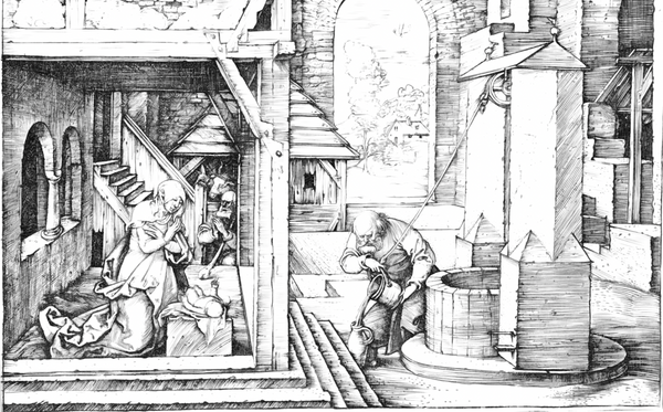 The Nativity (1504) by Albrecht Dürer - Bible Coloring Page