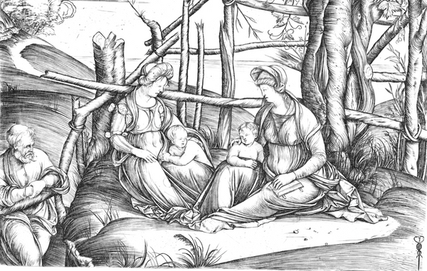 The Holy Family with St. Elizabeth and the Infant St. John (1499–1501) by Jacopo de' Barbari - Catholic Coloring Page