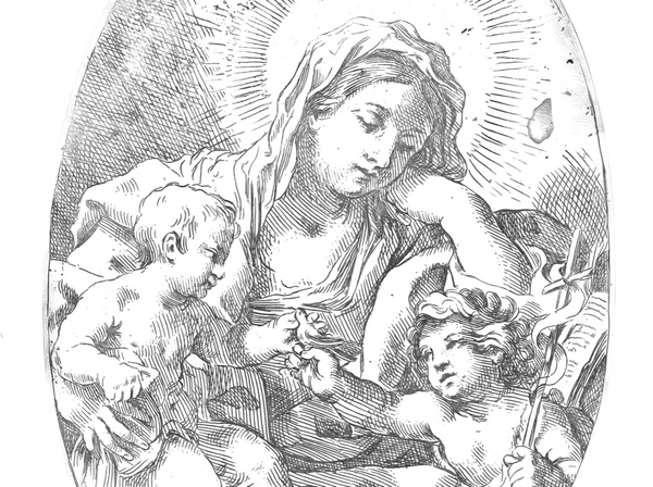 Madonna and Child with Infant Saint John the Baptist (17th Century) by Lorenzo Loli - Catholic Coloring Page
