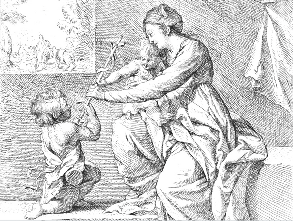 The Virgin and Child with Saint John the Baptist (1630s) by Theodor Rombouts - Catholic Coloring Page
