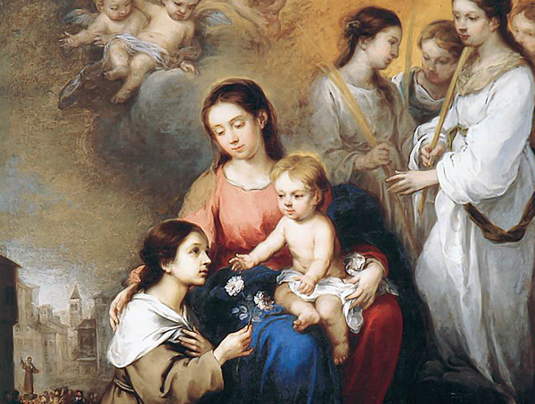 Virgin and Child with Saint Rose of Viterbo (1670) by Bartolomé Esteban Murillo - Public Domain Catholic Painting