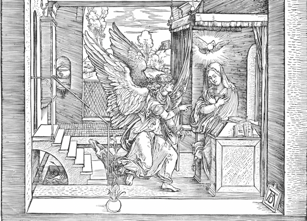 Life of the Virgin: The Annunciation (1504-1505) by Albrecht Dürer - Bible Coloring Page