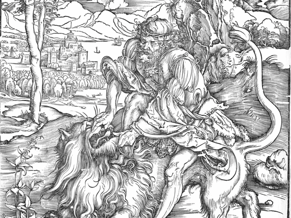 Samson Killing the Lion (15th–16th Century) by Albrecht Dürer - Bible Coloring Page