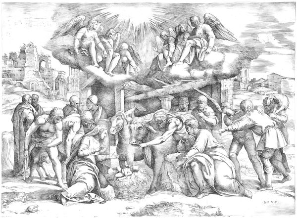The Adoration of the Shepherds (1552) by Battista Franco - Bible Coloring Page