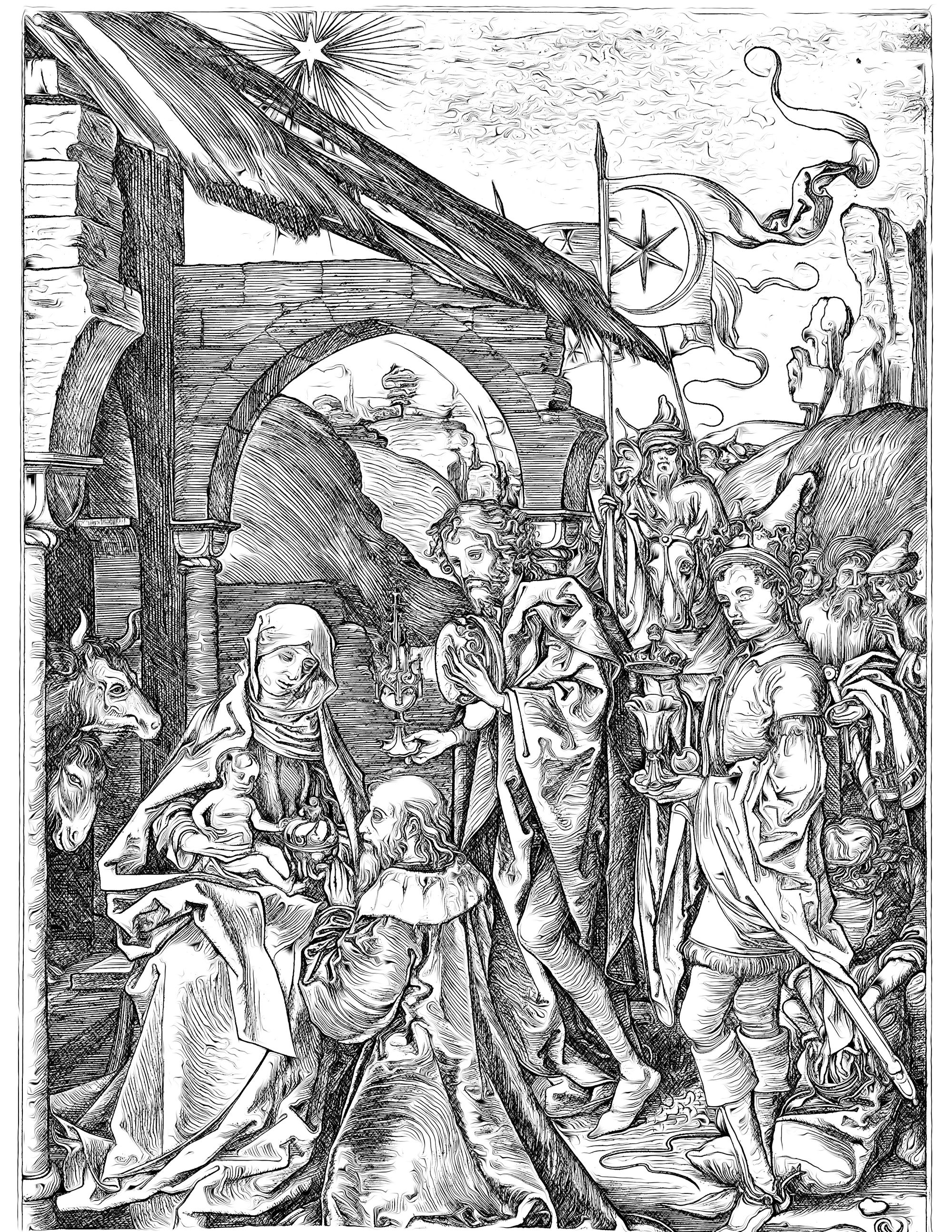 Adoration of the Magi - Bible Coloring Page