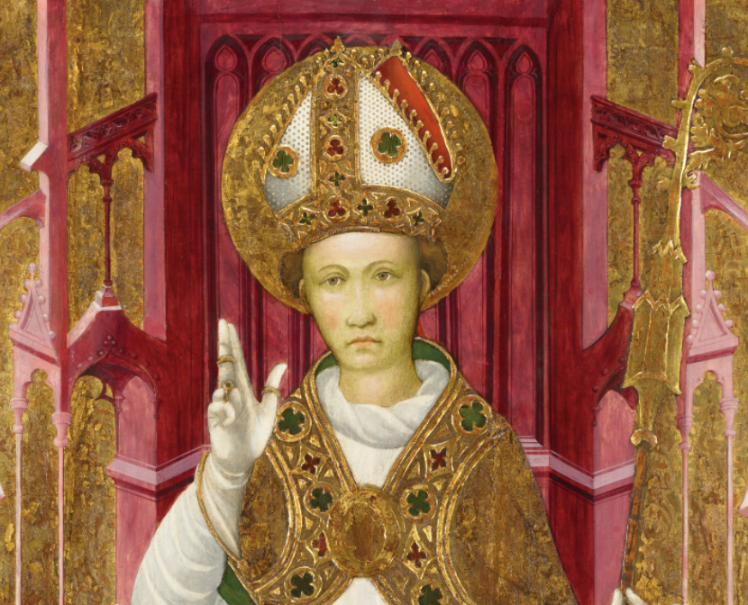 A Bishop Saint with a Donor (early 1400s) by Unknown - Public Domain Catholic Painting