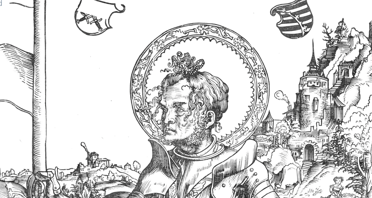Saint George with Two Angels (1506) by Lucas Cranach - Catholic Coloring Page