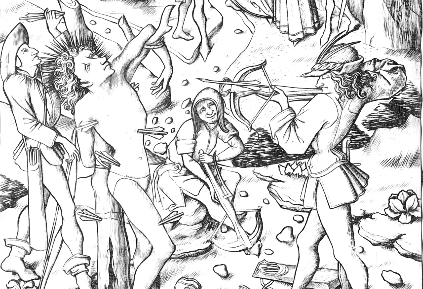 Saint Sebastian (1450–67) by Master ES - Catholic Coloring Page
