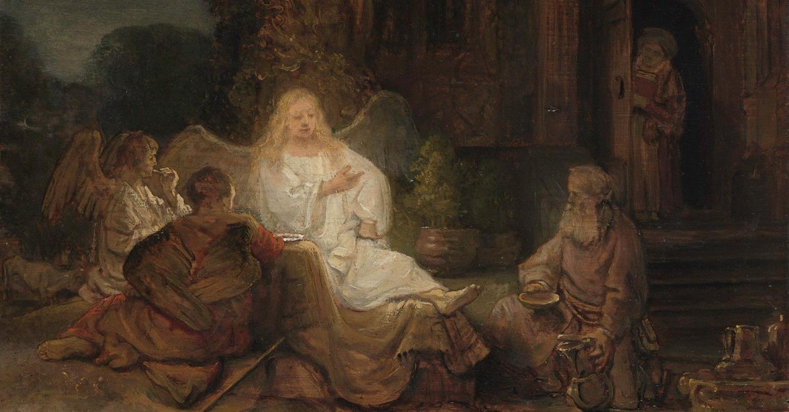 Abraham Serving the Three Angels (1646) by Rembrandt - Public Domain Bible Painting