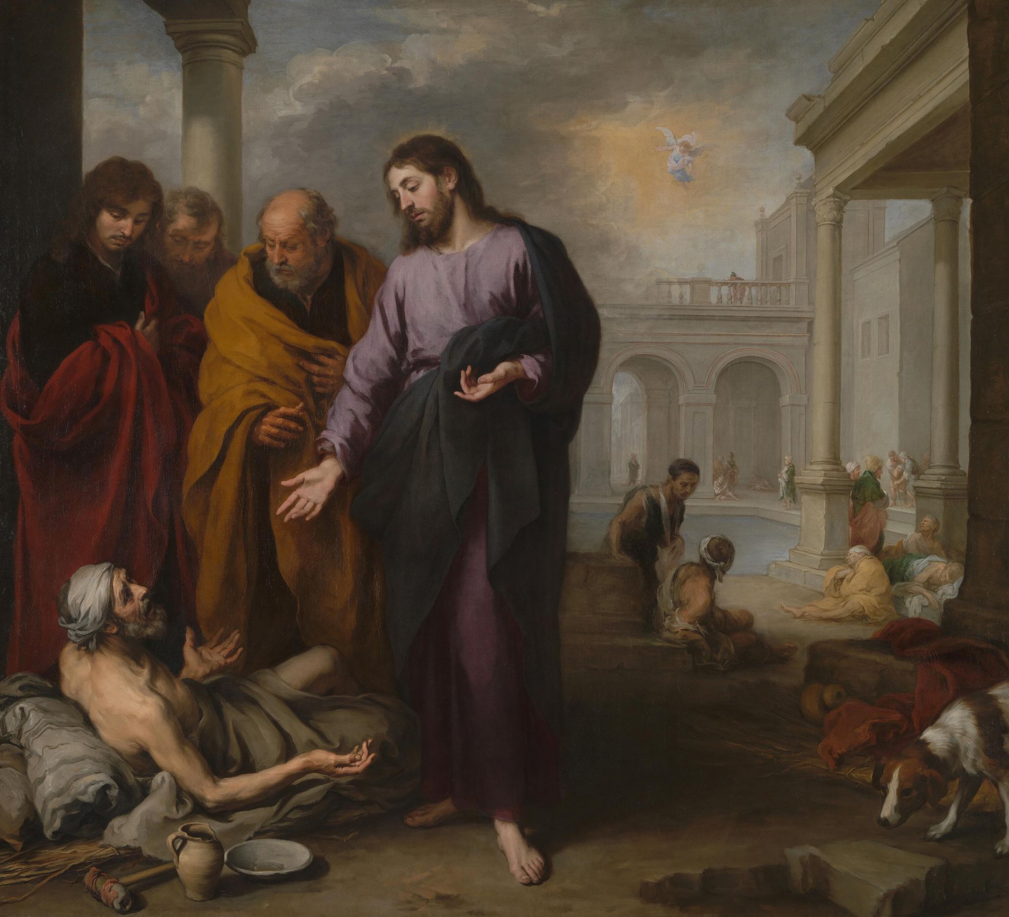 Christ Healing the Paralytic at the Pool of Bethesda, (1670) by Bartolomé Esteban Murillo - Public Domain Bible Painting