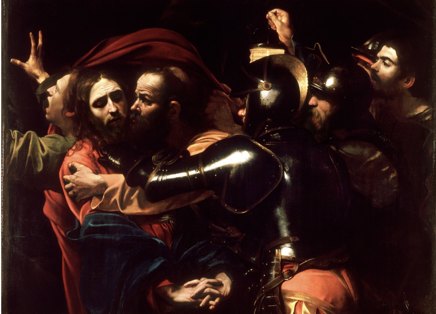 The Taking of Christ (1602) by Caravaggio - Public Domain Catholic Painting