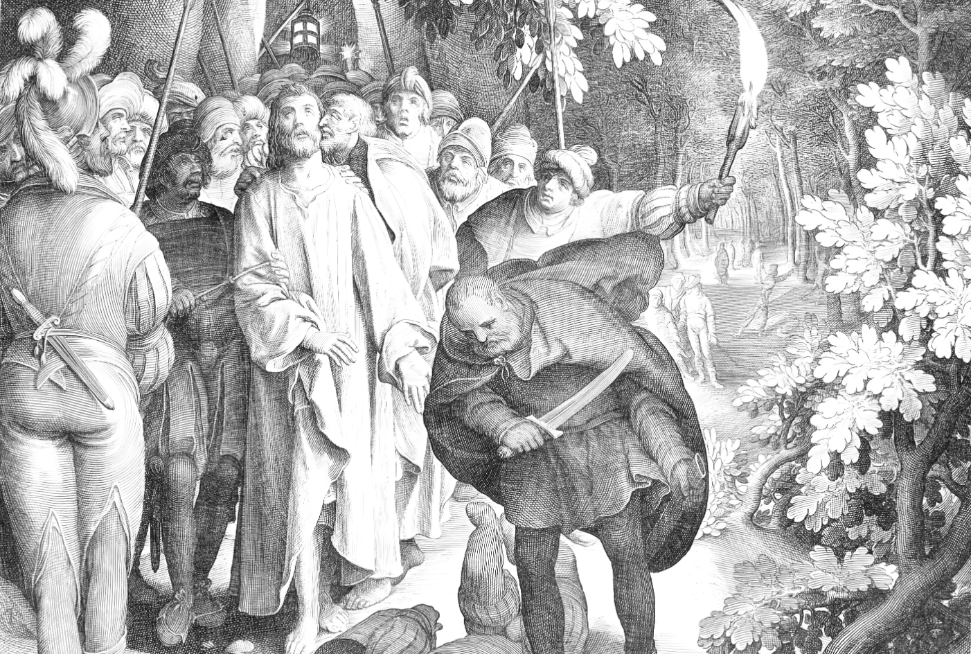 The Capture of Christ (1632) by Nicolaes de Bruyn - Bible Coloring Page
