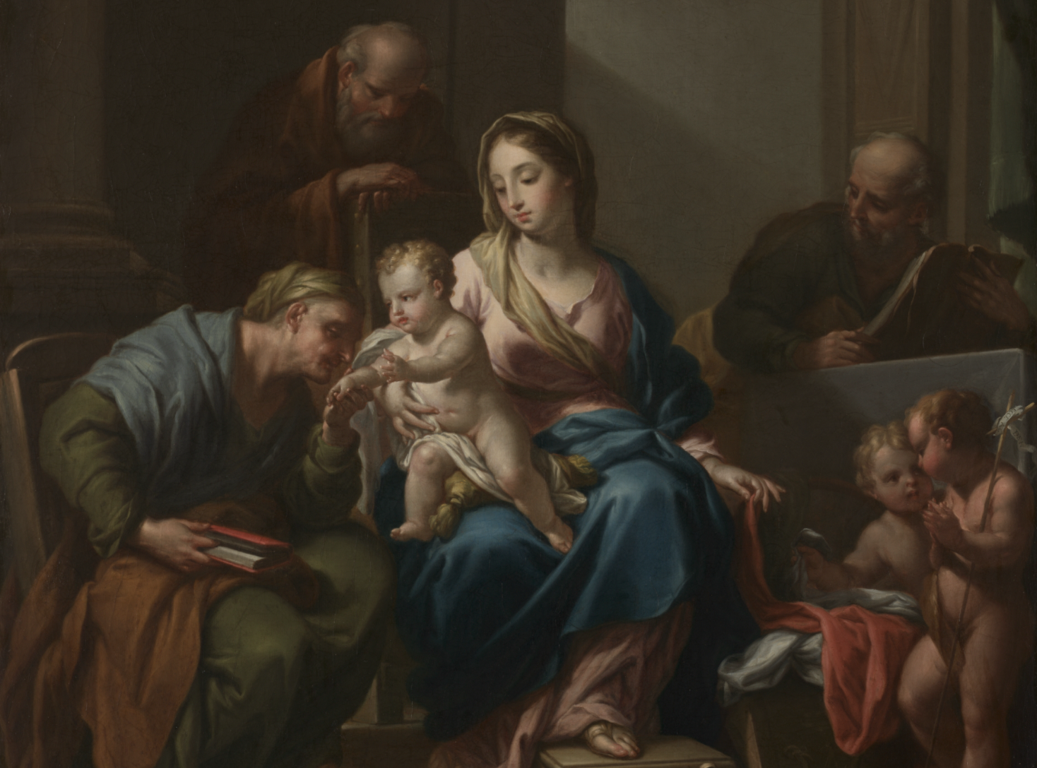 The Holy Family with Saints Anne, Joachim, and John the Baptist (1729) by Francesco Trevisani - Public Domain Catholic Painting